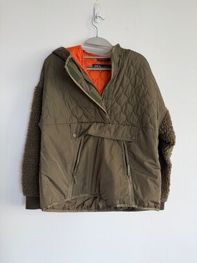 Zara Olive Green Quilted Jacket with Orange Lining